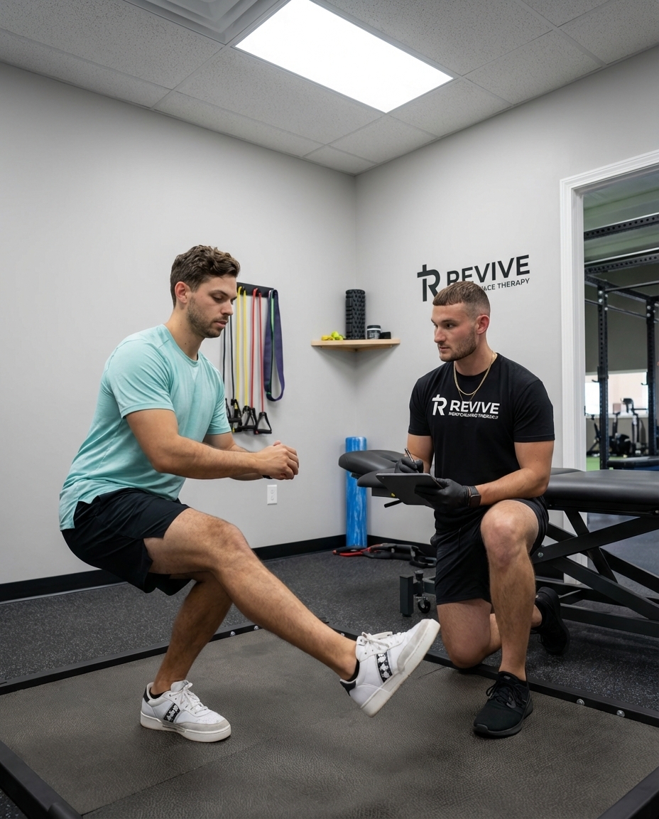 Manual therapy specialist treating an athlete's shoulder at a physical therapy clinic in Columbus, GA