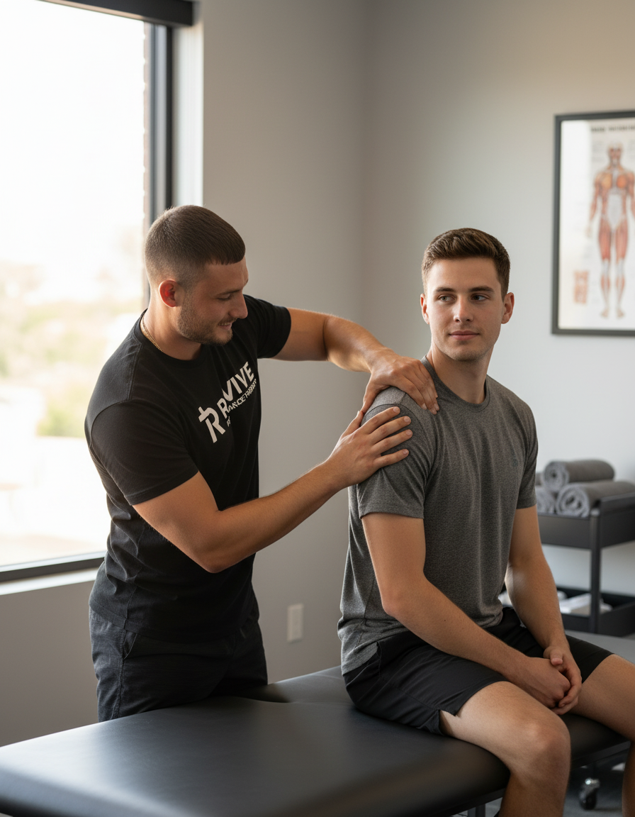 Physical therapist providing one-on-one manual therapy to athlete in Columbus, GA performance therapy clinic